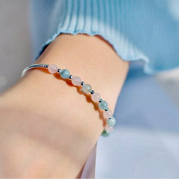 Solid Sterling Silver Natural Morganite 925 Silver Bracelet E8-32 - Picture 3 of 7